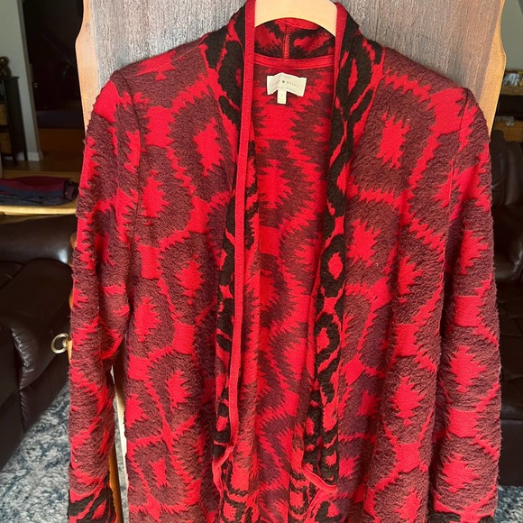 Lucky Brand aztec southwestern tribal red knit open front sweater cardigan Small - Picture 8 of 9